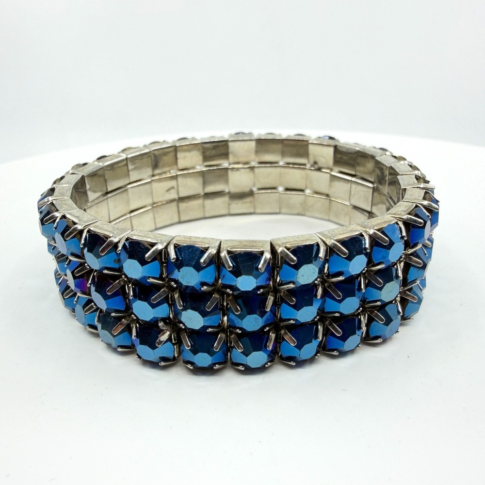 Gothic Blue Aurora Borealis Rhinestone Chunky Stretch Bracelet Gift